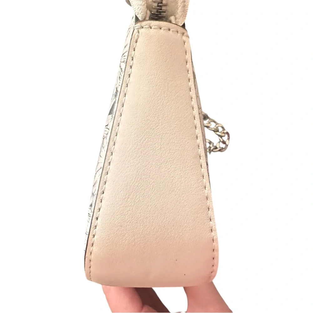 White & Silver Michael Kors Chain Pouchette in Metallic Floral Embossed Leather